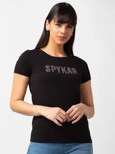 SPYKAR Women Printed Round Neck Cotton T-shirt