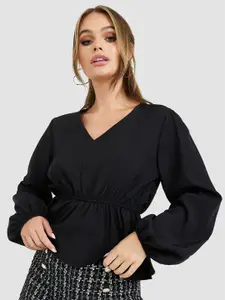 Styli V Neck Cinched Waist Top