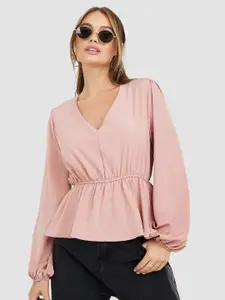 Styli Puff Sleeves Cinched Waist Top