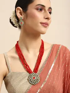 Anouk Beaded & Kundan Studded Necklace & Earring Jewellery Set