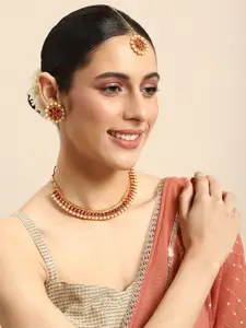 Anouk Stone Studded Necklace & Earrings with Maang Tika Set
