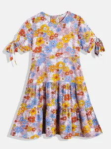 M&H Juniors Girls Floral Printed Tiered A-Line Dress