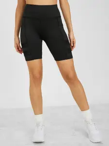 Styli Women Side Double Striped Mesh Insert Broad Waistband Cycling Shorts