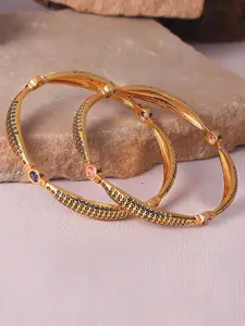 AccessHer Set Of 2 Gold-Plated & Stone-Studded Bangles