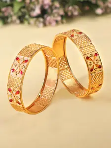 AccessHer Set Of 2 Gold-Plated Enameled Traditional Bangles