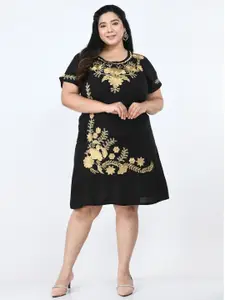 SAAKAA Plus Size Floral Embroidered A-Line Dress