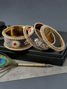 AccessHer Set Of 6 Gold-Plated Kundan Studded Bangles