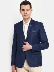 V-Mart Men Checked Single-Breasted Notched Lapel Casual Blazer