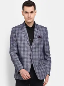 V-Mart Men Checked Tweed Single-Breasted Notched Lapel Blazer
