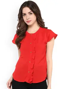 Zima Leto Women Red Solid Ruffled Shirt Style Top