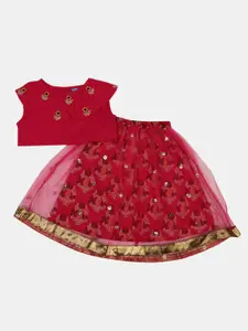 V-Mart Girls Embroidered Top With Printed Skirt