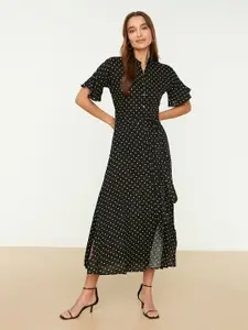 Trendyol Polka Dots Printed Belted Bell Sleeves Shirt Maxi Dress