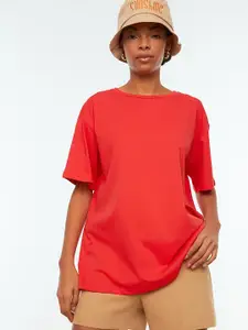 Trendyol Women Drop Shoulder Sleeves Pure Cotton T-shirt