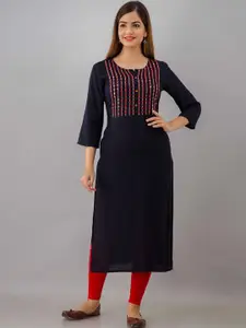 FASHION DEPTH Women Yoke Design Thread Work Notch Neck Kurta