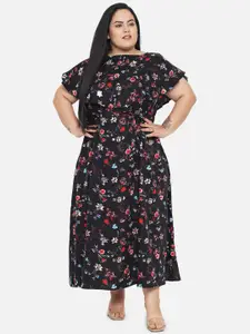 Indietoga Plus Size Floral Fit & Flare Cape Maxi Dress
