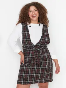 Trendyol Plus Size Checked Pinafore Dress
