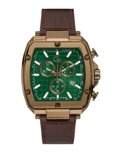 GC Men Green Dial & Brown Leather Textured Straps Analogue Watch Y83002G5MF