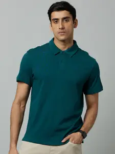 Celio Men Teal Printed Polo Collar T-shirt