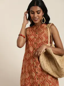 Taavi Pure Cotton A-Line Sleeveless Kalamkari Ethnic Dress