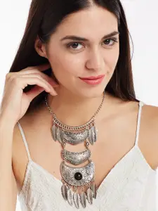 PANASH Silver-Toned & Black Stone-Studded Statement Necklace