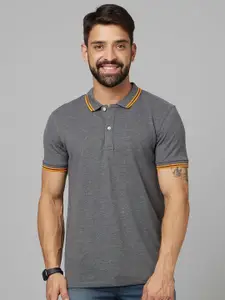 Celio Men Grey Polo Collar Cotton T-shirt