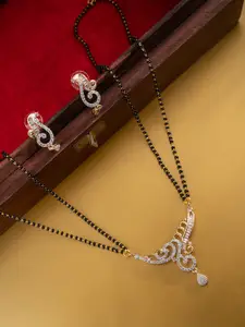 PANASH Gold-Toned & White Stone-Studded Mangalsutra & Earrings Set