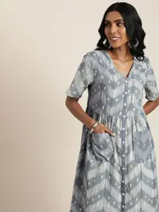 Taavi Pure Cotton Shibori Sleeveless Midi Ethnic Dress
