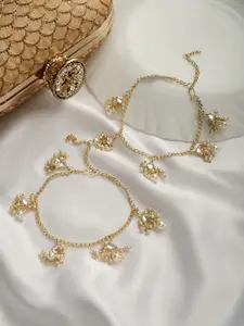 TEEJH Rinikaa Gold-Plated Pearls-Studded  Polki Anklets