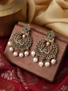 TEEJH Gold-Plated Contemporary Chandbalis Earrings