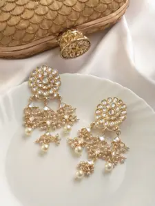 TEEJH Gold-Plated Contemporary Drop Earrings