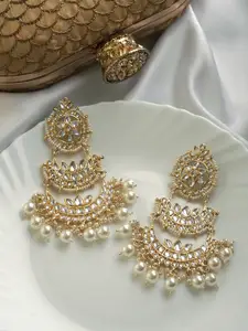 TEEJH Gold-Plated Contemporary Drop Earrings