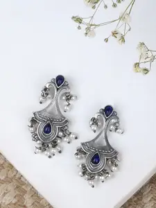 TEEJH Silver-Plated Oxidised Drop Earrings