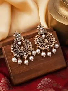 TEEJH Gold-Plated Contemporary Chandbalis Earrings