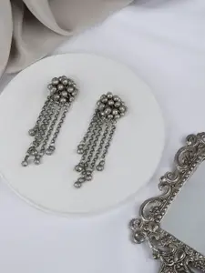 TEEJH Silver-Plated Contemporary Drop Earrings