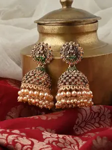 TEEJH Gold Plated Classic Jhumkas Earrings