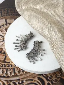 TEEJH Silver- Plated  Oxidised Contemporary Ear Cuff Earrings