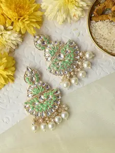 TEEJH Gold Plated Contemporary Drop Earrings