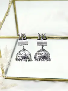 TEEJH Silver-Plated Contemporary Jhumkas Earrings