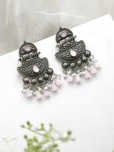 TEEJH Silver-Plated Contemporary Oxidised Drop Earrings