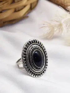 TEEJH Stone-Studded Adjustable Oxidized Finger Ring