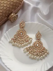 TEEJH Gold-Plated Contemporary Drop Earrings