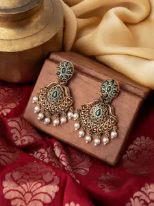 TEEJH Gold-Toned Contemporary Drop Earrings