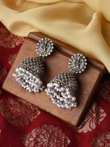 TEEJH Silver-Plated Dome Shaped Jhumkas Earrings