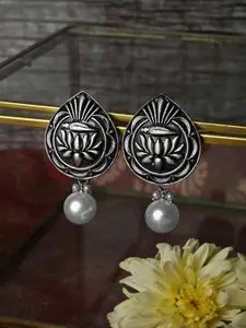 TEEJH Silver-Plated Contemporary Drop Earrings