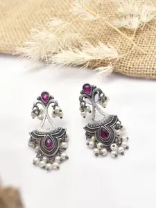 TEEJH Silver-Plated Contemporary Drop Earrings