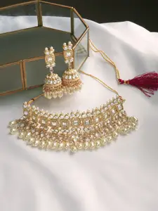 TEEJH Artificial Stones and Beads Choker Necklace With Earrings