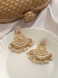 TEEJH Gold-Plated Contemporary Chandbalis Earrings