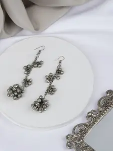 TEEJH Silver-Plated Contemporary Drop Earrings