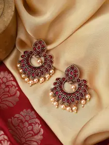 TEEJH Gold-Toned Contemporary Chandbalis Earrings