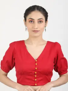 Llajja solid Cotton Ready To Wear Non Padded Saree Blouse